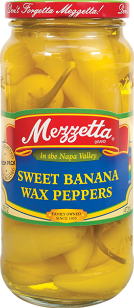 Sweet banana wax peppers in clear jar